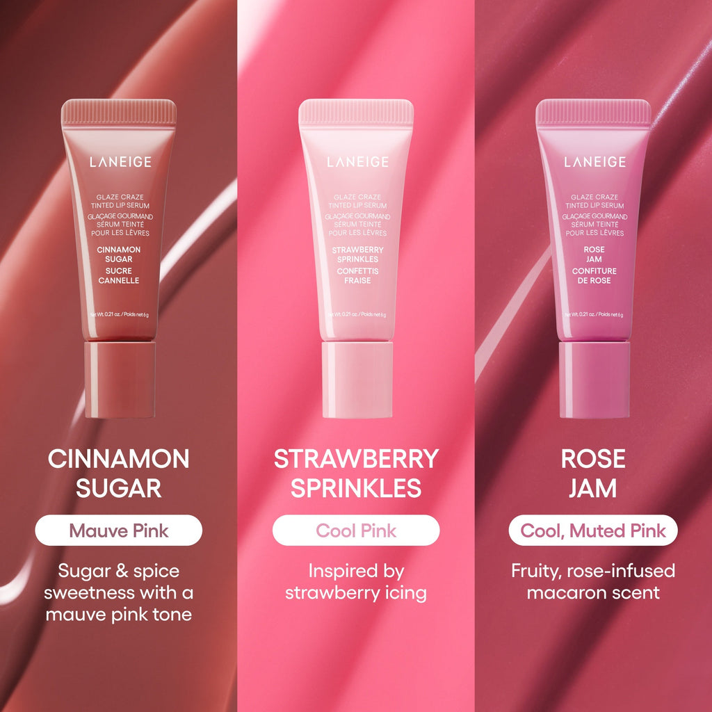 Glassy Lip Minis 3 Pc. Glaze Craze Tinted Peptide Lip Serum Gift Set Skincare Choices for Early Starts