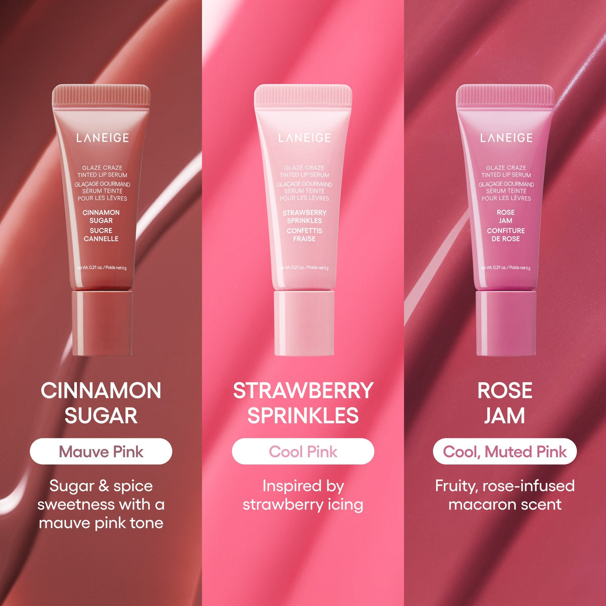 Glassy Lip Minis 3 Pc. Glaze Craze Tinted Peptide Lip Serum Gift Set Skincare Choices for Early Starts