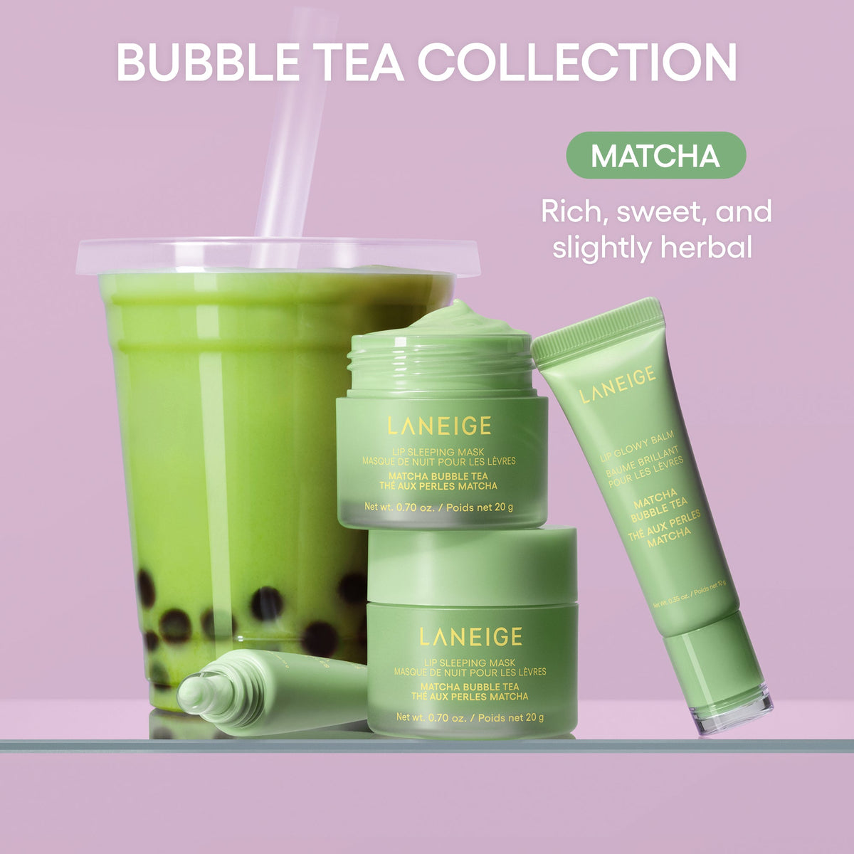 Lip Sleeping Mask;;color::Matcha Bubble Tea collection with matcha bubble tea lip glowy balm