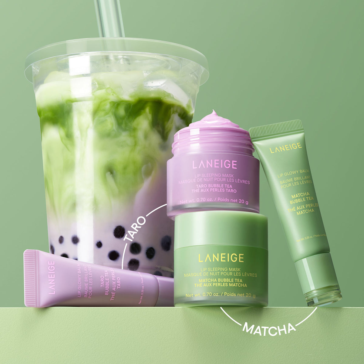 Lip Sleeping Mask;;color::Matcha Bubble Tea collection with taro collection