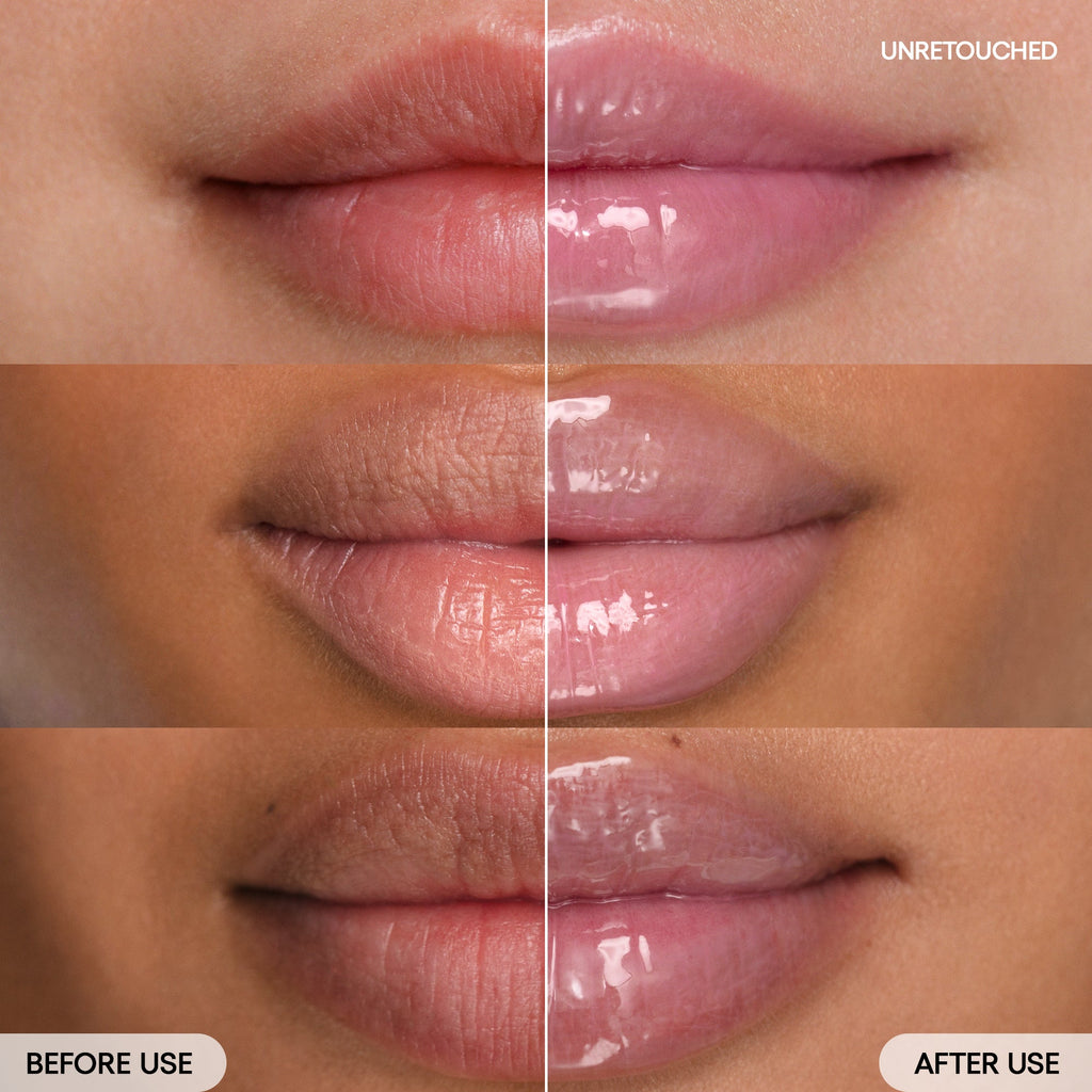 Lip Sleeping Mask;;color::Taro Bubble Tea before & after on model lips
