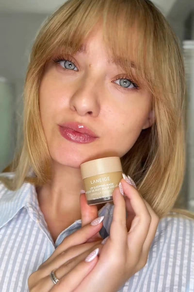 Gigi applying Lip Sleeping Mask in Vanilla